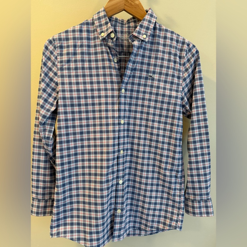Vineyard Vines Blue and White Plaid Shirt